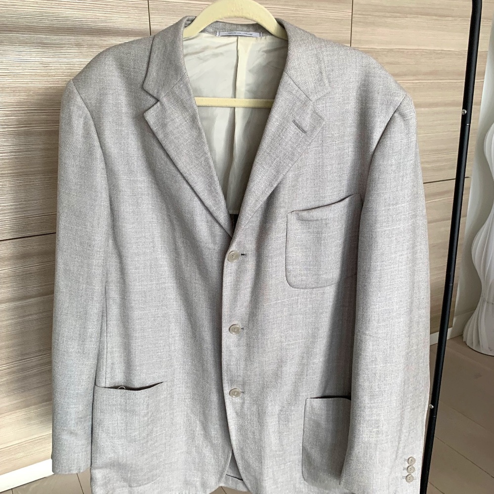 Ermenegildo Zegna Neiman Marcus Light Grey Suit Jacket Soft Wool Silk Size 56